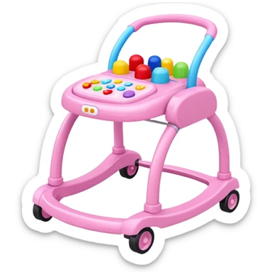 pink baby walker with toys on it sticker