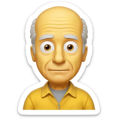 A 3D cartoon close-up portrait of an elderly yellow character styled like Grandpa Simpson, bald head with few tufts of hair, expressive wrinkles, yellow skin and shirt, Memoji-style lighting, matching Simpsons family design. sticker