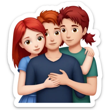 A red-haired girl hugs a guy with dark hair, and next to them are two children, two girls sticker