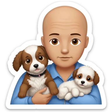 Bald guy, brunette and white puppy sticker