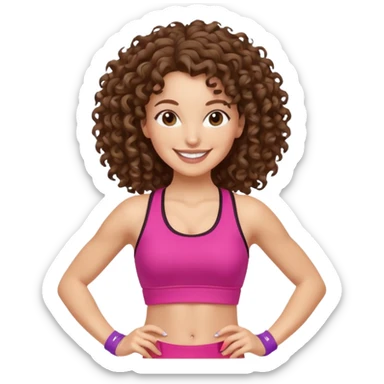 kıvırcık kahverengi saçlı ,beyaz tenli zumba hocası dans ediyor sticker