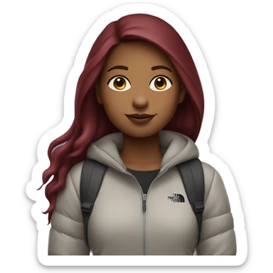 beautiful burgundy straight haired Girl wearing northface full body sticker