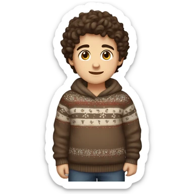 winter, christmas, young boy, short  curly brown hair, brown eyes, hispanic, sweater, full body, chubby sticker