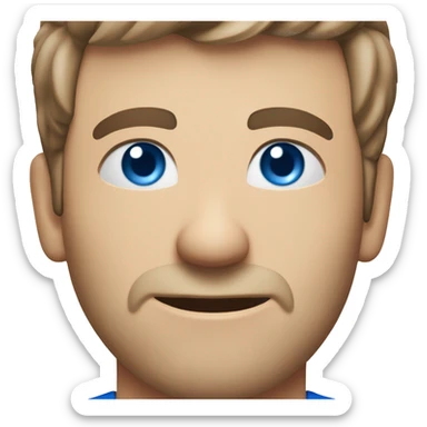 A head and shoulders shot of a 33 year old Caucasian man, with short brown hair, with none facial hair,   with blue eyes wearing a t-shirt. sticker