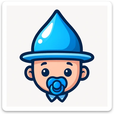 Replace the face with a baby face with a soother (pacifier), but keep the rest of the hat and bottom exactly the same. Match the illustration style of the reference image. sticker