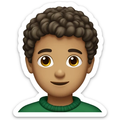 winter, christmas, young boy, short curly brown hair, brown eyes, hispanic, dark green sweater sticker