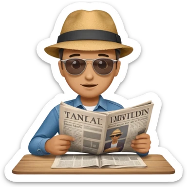 man Folding newspaper on table sticker