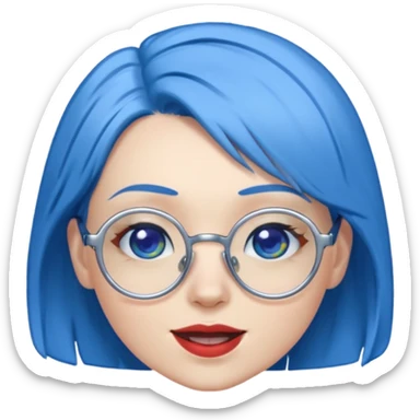 Mujer asombrada con cabello celeste y gafas azules cromadas guiñando un ojo sticker