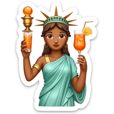 FULL BODY OF STATUE OF LIBERTY WITH AN APEROL SPRITZ COCKTAIL sticker