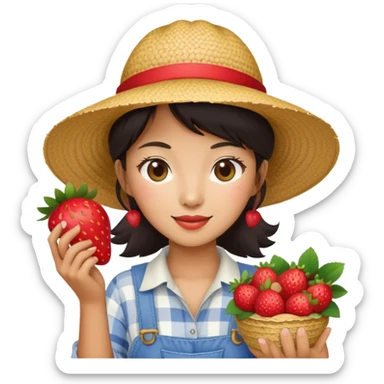 Female asian Strawberry farmer sticker