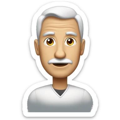 La imagen muestra a un hombre de edad avanzada, un personaje animado con un aspecto simpático y entrañable. Imagínalo mirando hacia adelante,  Tiene el cabello completamente blanco, peinado hacia atrás, es un hombre con arrugas sticker