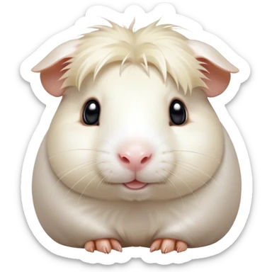 Cinematic Cute White Guinea Pig Portrait Emoji, Head tilted playfully and inquisitively, showcasing a silky, immaculate white coat with a natural glow, round, sparkling dark eyes filled with curiosity, Simplified yet irresistibly adorable features, highly detailed, glowing with a warm, friendly light, high shine, affectionate and lively, stylized with a touch of whimsy, bright and endearing, soft glowing outline, capturing the essence of a mischievous yet loving guinea pig, so playful it feels like it could nuzzle out of the screen and into your arms! sticker