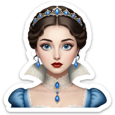 porcelain doll skin, large blue eyes with long lashes, fine details, olivia culpo as milady de winter, jinyoung shin art, refined nose, scarlet, dim light, by Maude Kaufman Eggemeyer, great digital art with details, by Scott Samuel Summers, ori and the blind, stunningly realistic image sticker