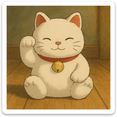 White Chinese lucky cat plushie  sticker