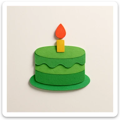 a green cake, paper craft style, textured and layered paper art sticker