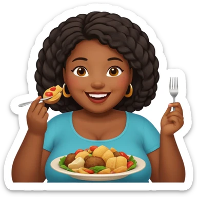 smiling plus size black girl enjoying food sticker