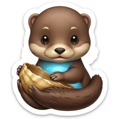 baby otter hold a shell sticker