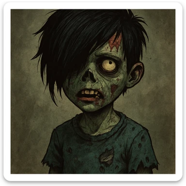 boy zombie with emo hair, style 1 sticker