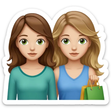 make me and my best friend togheter i have brown hair that falls on my shoulders and BROWN eyes and she has really long wavy brown hair with a little blonde and green/blue eyes we are shopping and i have BROWN eyes and i am taller than her sticker