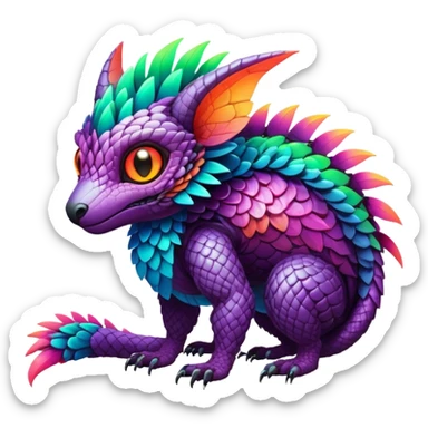 Tropical futuristic lush warm-colored colorful neon-colored cyber-Fakémon-Trico-creature sticker