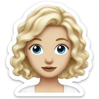 white girl blonde with wavy hair and blue eyes with cup of tea sticker