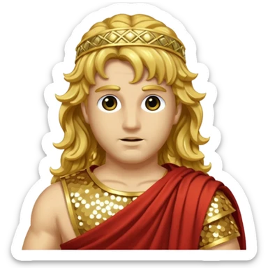 Mercury from Roman Deities with long gold wavy hair, gold sequin toga sticker