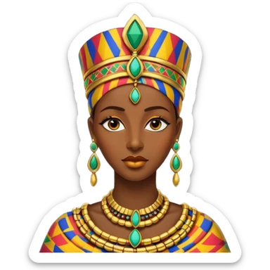Create me an emoji of a beautiful Ethiopian Queen of Sheba wearing a colorful African patterns. sticker