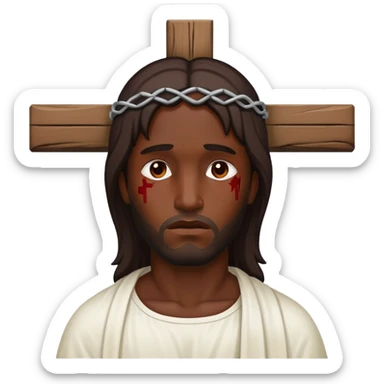 Dark skin christ injured on cross sticker