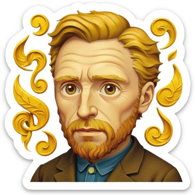 Cinematic Realistic Vincent van Gogh Pop Culture Emoji, featuring an expressive portrayal inspired by the legendary painter rendered with dynamic, swirling textures and artistic lighting. sticker