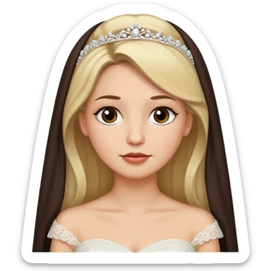 White tanned skin bride with dark brown hair mixed with blonde with a chin on her face sticker