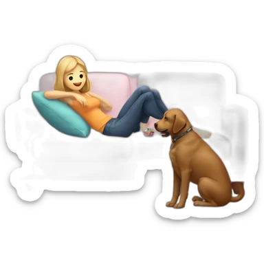 A girl chilling on the couch with his labrador sticker