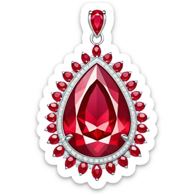 enchanted ruby talisman radiating passion and renewal, teardrop shape, surrounded by shimmering white stones sticker