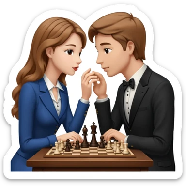 two lovers playing chess kissing tenderly sticker