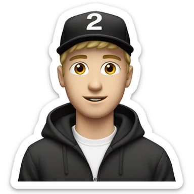 A WHITE YOUNG MAN WEARING A WHIT BLACK CAP WITH 2014 TEXT IN THE FRONT sticker