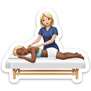 girl on spa bed relaxing while getting massage from woman sticker