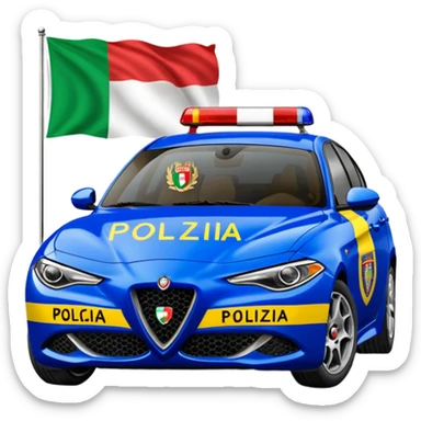 crea auto di servzio alfa romeo giulia colore nero con la scritta sul lato polizia penitenziaria e la un leopardo e la bandiera italiana sticker