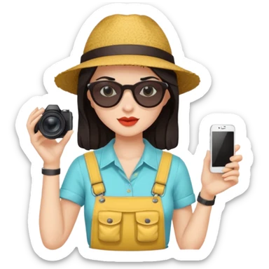 dark haired woman fotographer with summer clothes and sun glasses sticker