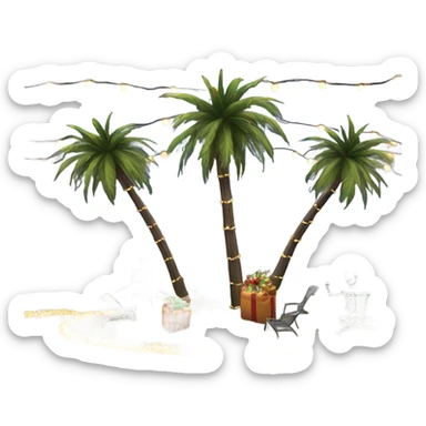 Palm trees with Xmas lights next to 10 ft skeleton sticker