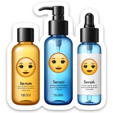 emoji of three beauty products (tube, serum, jar), with luxury labels, minimalistic but luxury design (realistic) sticker