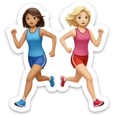 I want 2 women holding hands running in same direction, one is brunette, one is blonde sticker