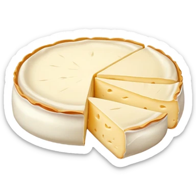 cinematic-realistic-brie-cheese-emoji,-featuring-a-creamy,-soft-ripened-cheese-with-a-delicate-rind-rendered-with-lifelike-detail-and-inviting,-natural-lighting. sticker