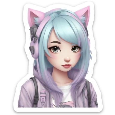 Edgy Kawaii Cute Cool Pastel Cartoon Beautiful Elegant Pretty Anime Punk Techwear Gothic Catgirl sticker