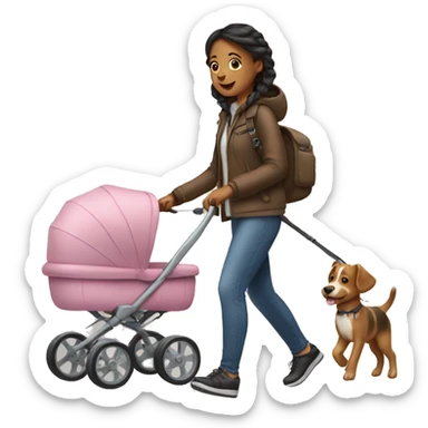 girl walking dog in a stroller sticker