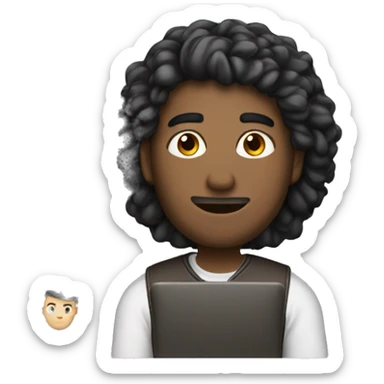 a man coding with passion make is hair black, and skintone lighte sticker