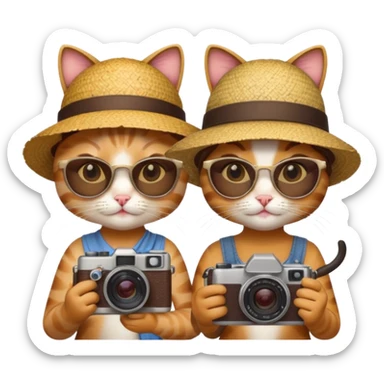 2 girl cats dressed up as tourists sticker