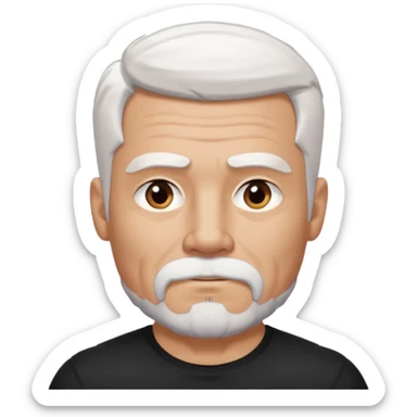 White haired muscled adult man with a black t-shirt. He has white beard with a short goatee. Dark brown eyes and some wrinkles. sticker