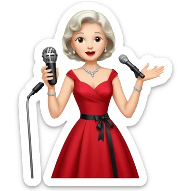 Older woman – elegant gown, 50s, diva, red dress, singing into mic sticker