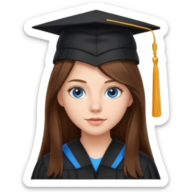 high school graduation with a pretty female high school student with long brown hair, blue eyes sticker