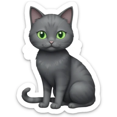 full body view of beautiful female solid dark grey cat with green eyes, grey face, white toes and white patch on chest sticker