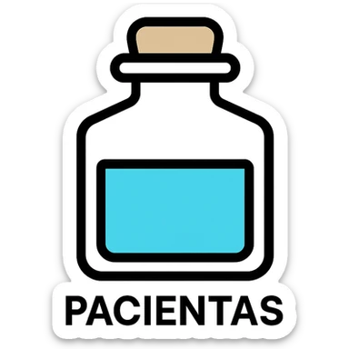 Discord role icon for 'pacientas' of a psychiatric clinic, small clear elixir bottle with #6fe8f3 liquid inside, minimalist and serious, easy to recognize at small size, professional style sticker